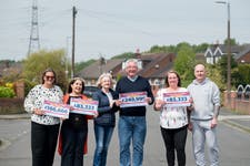 (L-R) Lesley McNally, Dolares Santos, Elisa and Chris Leonard, Angela and John Greenhalgh were among the winners scooping £1 million