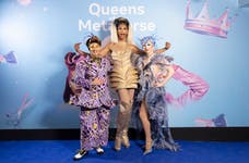 EDITORIAL USE ONLY L-R - Drag queens drag king Adam, Tia Kofi and Blu Hydrangea at Meta’s Queens of the Metaverse, the first mixed reality drag show, London. Picture date: Wednesday September 7, 2022. PA Photo. The event is a celebration of how queer creativity and visibility is just as important in the virtual world as the physical world. The technologies behind the metaverse, like VR allow designers to be free from real-world boundaries, such as lack of access to studio space or closeness to like-minded creative or queer communities