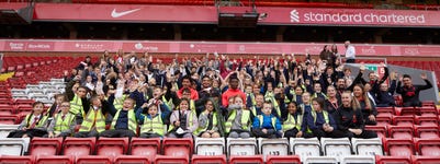 Group image: Children attending a recycling event day hosted by SC Johnson at Anfield Stadium