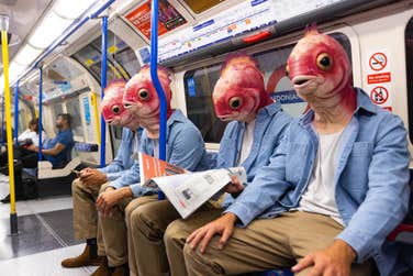 EDITORIAL USE ONLY General views of actors dressed as fish for homewares retailer, MADEÕs new Never Ordinary campaign, London. Issue date: Tuesday September 6, 2022. PA Photo. On Wednesday, passers-by will be in with a chance of winning 5,000 pounds worth of MADE vouchers by spotting and sharing pictures of the Never Ordinary characters on social media as they tour around London.