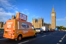 EDITORIAL USE ONLY A food truck tours Westminster, handing out pork-free, ham sandwiches to passers-by, as part of QuornÕs No More Porkies campaign, on the day Boris Johnson leaves office and a new Prime Minister is appointed, London. Picture date: Monday September 5, 2022. PA Photo. The campaign launches QuornÕs new deli range, which will be available in stores this September.