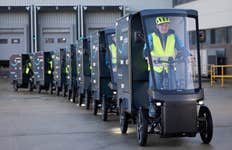 EMBARGOED TO 0001 THURSDAY NOVEMBER 24 EDITORIAL USE ONLY A new fleet of e-cargo delivery bikes are unveiled by Amazon in London, as the company aims to alleviating city centre traffic congestion and help improve air quality. Issue date: Thursday November 24, 2022.