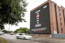 EDITORIAL USE ONLY A billboard in Manchester protesting the Roe v. Wade (1973) Supreme Court ruling as part of LADbible Group’s ‘Someone You Love’ campaign. Picture date: Wednesday July 6, 2022. PA Photo. The campaign, launching today across LADbible’s channels, aims to demonstrate that restrictions to the right to legal abortions pose not just a problem in the US, but worldwide.