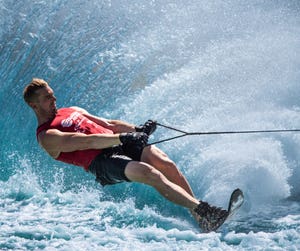 GB's Will Asher slaloming his way to victory in the men's water ski slalom at the 2022 Malibu Open in Alabama, USA. Picture date: 1 October 2022