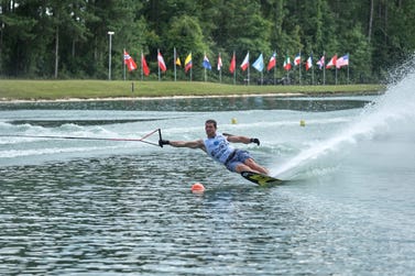 GB's Freddie Winter, second at the 2023 Lake 38 Pro Am slalom. Photo date: 4 June 2023. Credit: James Timothy