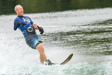 Paul Davies, a single arm amputee, will compete at the 2022 British Waterski National Championships being held at Oxford 11-14 August. Photo from 2021 Nationals, also at Oxford.