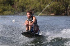 Seated wakeboarding at The Edge Adaptive Sports Centre. The charity, Access Adventures, is crowdfunding to upgrade its changing facilities for disabled participants.