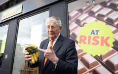 EDITORIAL USE ONLY Television presenter, Nick Hewer attends the unveiling of ‘The Endangered Aisle’, a pop-up store created by Fairtrade to highlight the supermarket staples most at risk from being endangered in the future, due to the climate crisis, east London. Issue date: Tuesday February 28, 2023. PA Photo. The campaign aims to demonstrate how making small changes to the way we shop by choosing Fairtrade, can help support farmers in protecting the future of our food and the planet.