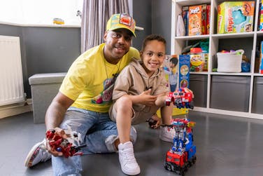 Bradley Macintosh with his son, Kairo 6, captured in collaboration with Hasbro to launch new Transformers toy range