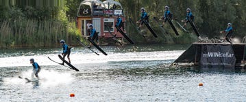 Composite of jumping at the 2021 British National Waterski Championships . The 2022 Championships take place at Oxford 11-14 August.