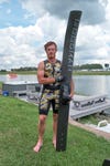 GB's Jack Critchley who won a professional night waterski jump competition, the LA Night Jam in Louisiana , USA, at the weekend. Photo date: May 2023. Credit: James Timothy